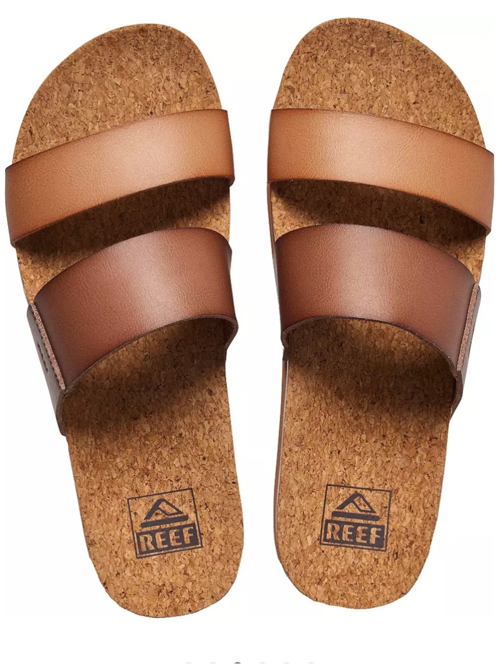 Reef Men’s Brown Double-Strap Cork Slide Sandals